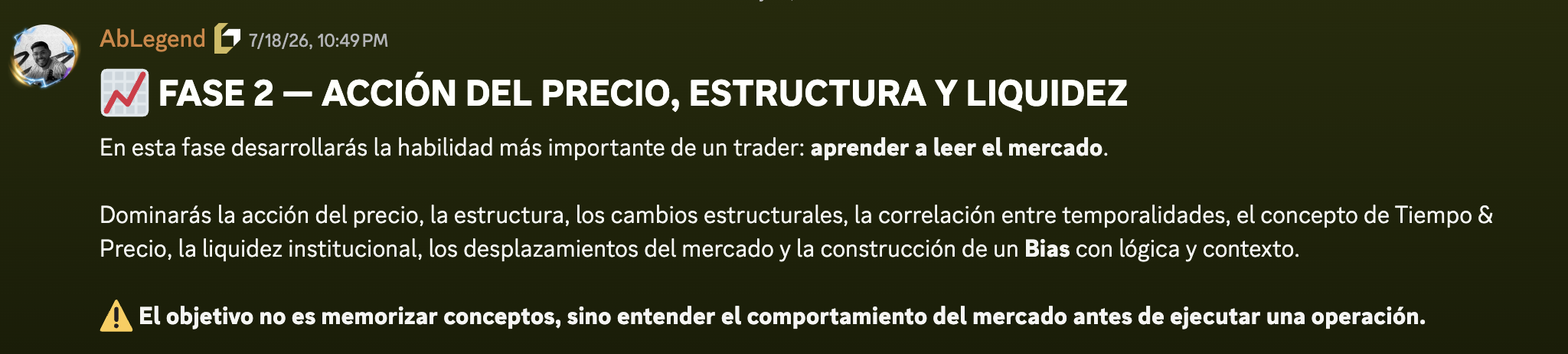 Presentación de la Fase 2: Acción del Precio, Estructura y Liquidez.
